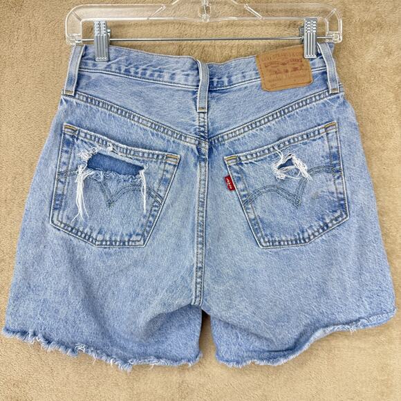 Levi's Light Blue Distressed Jean Shorts - Picture 2 of 13